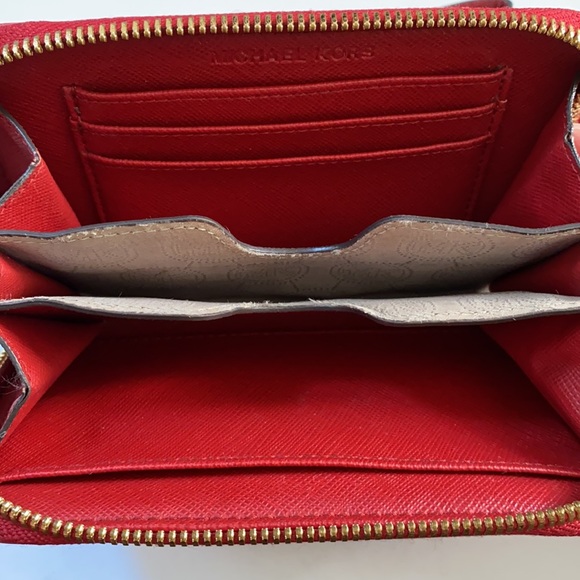 Michael Kors Red Ostrich Print Leather Wristlet Wallet - Picture 8 of 11